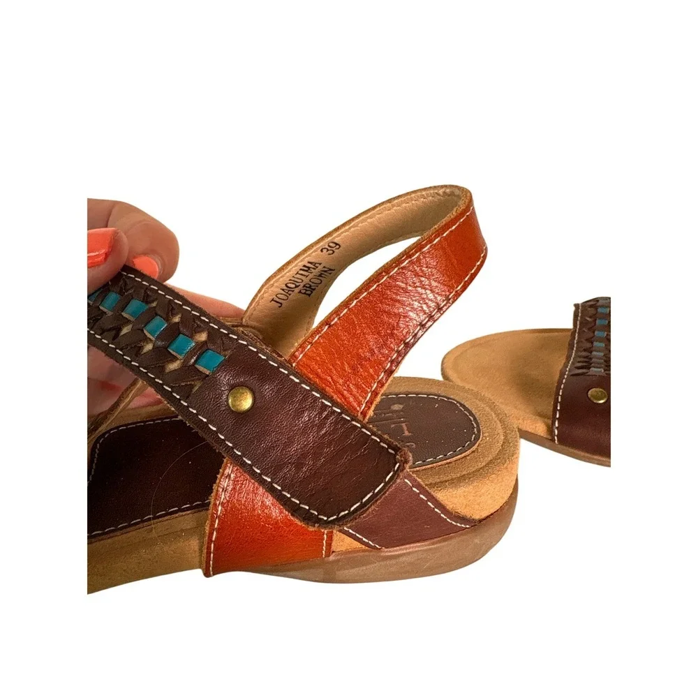L'Artiste Spring Step Joaquima Leather Braided Slingback Sandals Brown Size 39